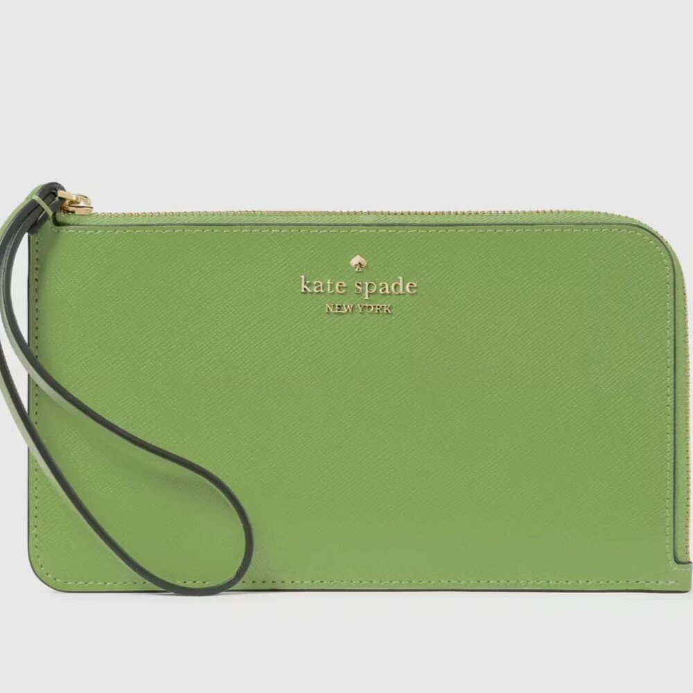 Kate Spade Lucy Medium L-zip Wristlet Saffiano Leather Turtle Green NWT